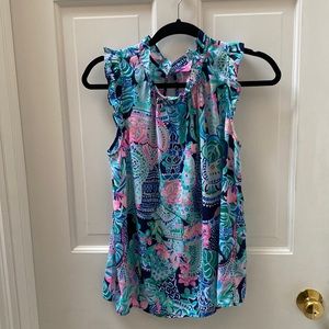 Lilly Pulitzer Talisa Ruffle Top in Looking Sharp